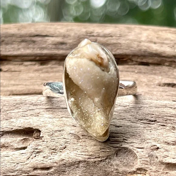 Incredible Natural Spiralite Fossil Druzy GemShell Ring | sz 10.25 - Picture 9 of 13